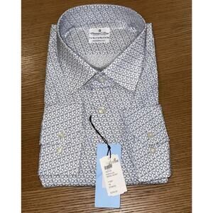 Emanuel Berg Casual Button Down Shirt Size 18 in Blue/White/Blk Bike Pattern